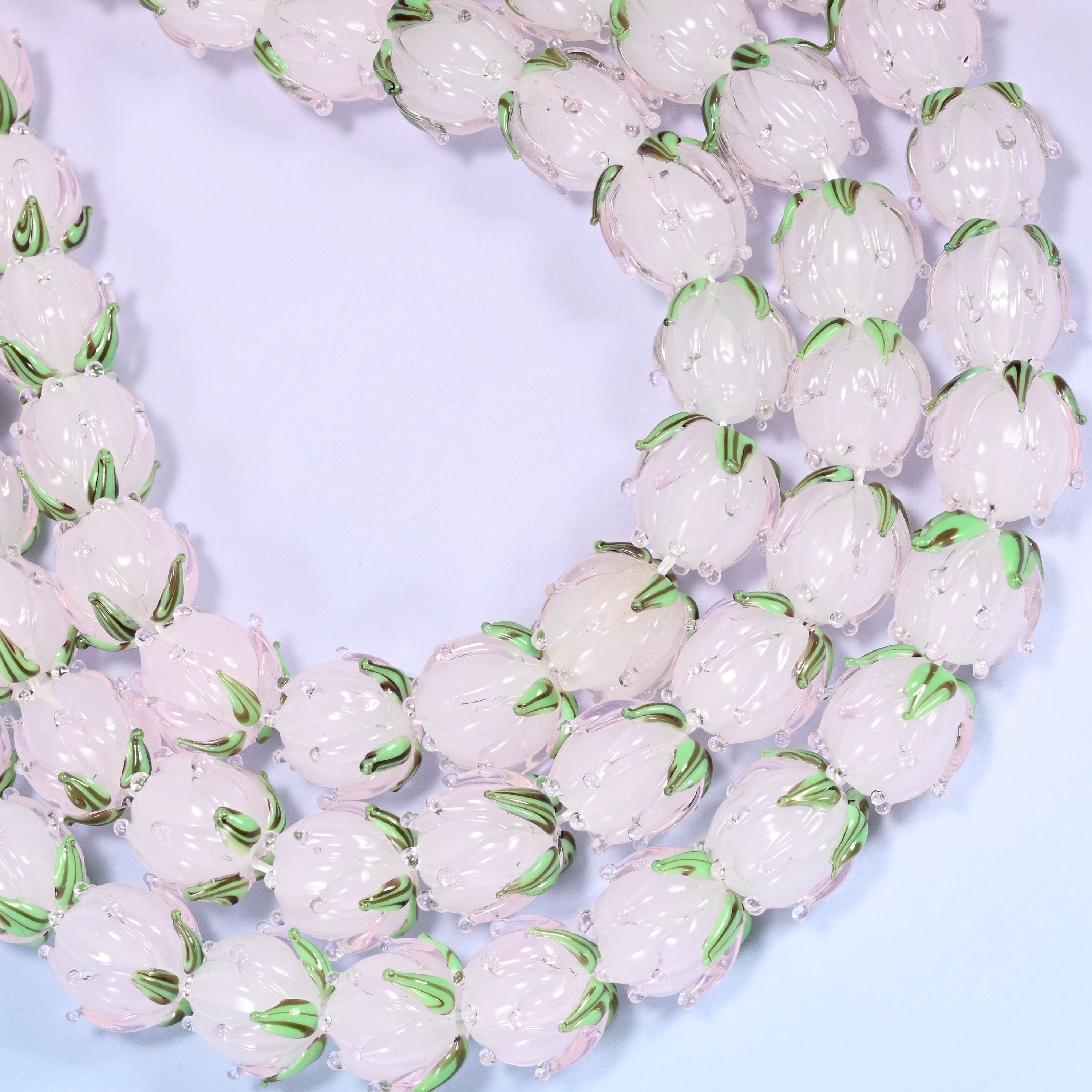 Light pink tulip flower bud lampwork glass beads, hole 1.2mm to 1.8mm
