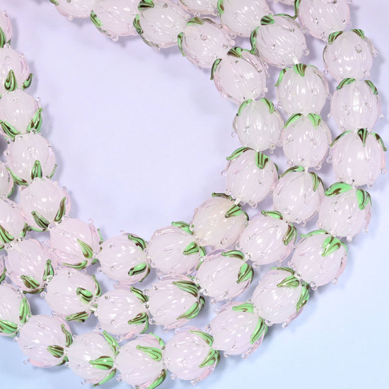 Light pink tulip flower bud lampwork glass beads, hole 1.2mm to 1.8mm