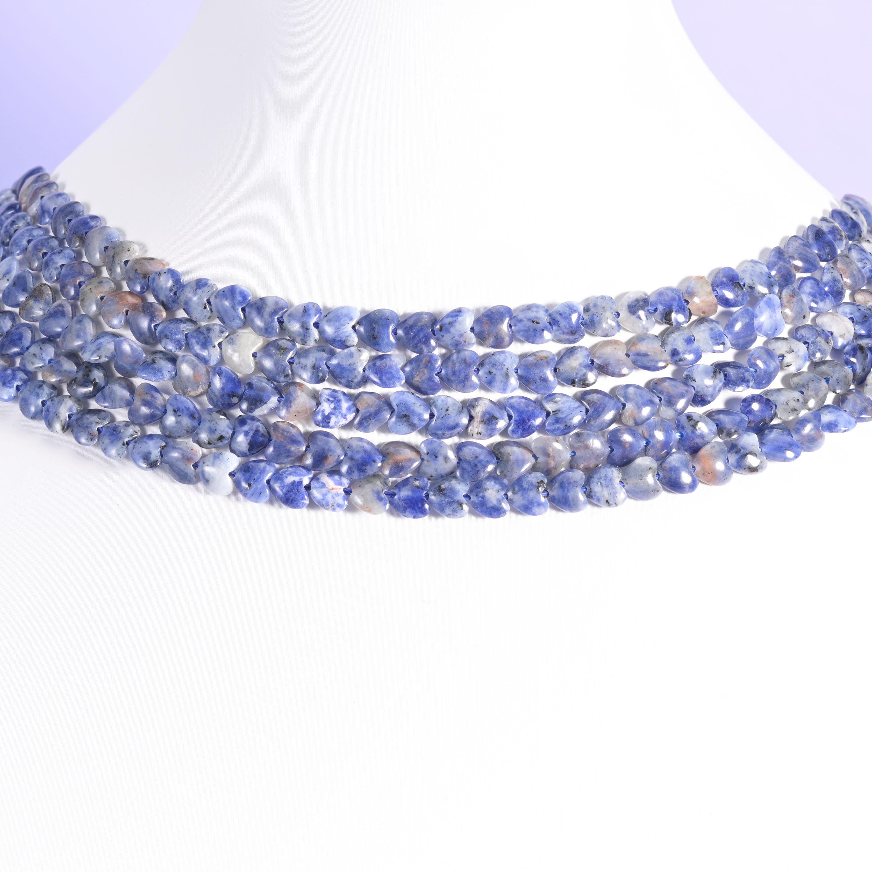 Blue Sodalite beads, heart, 6 x 6 x 3mm