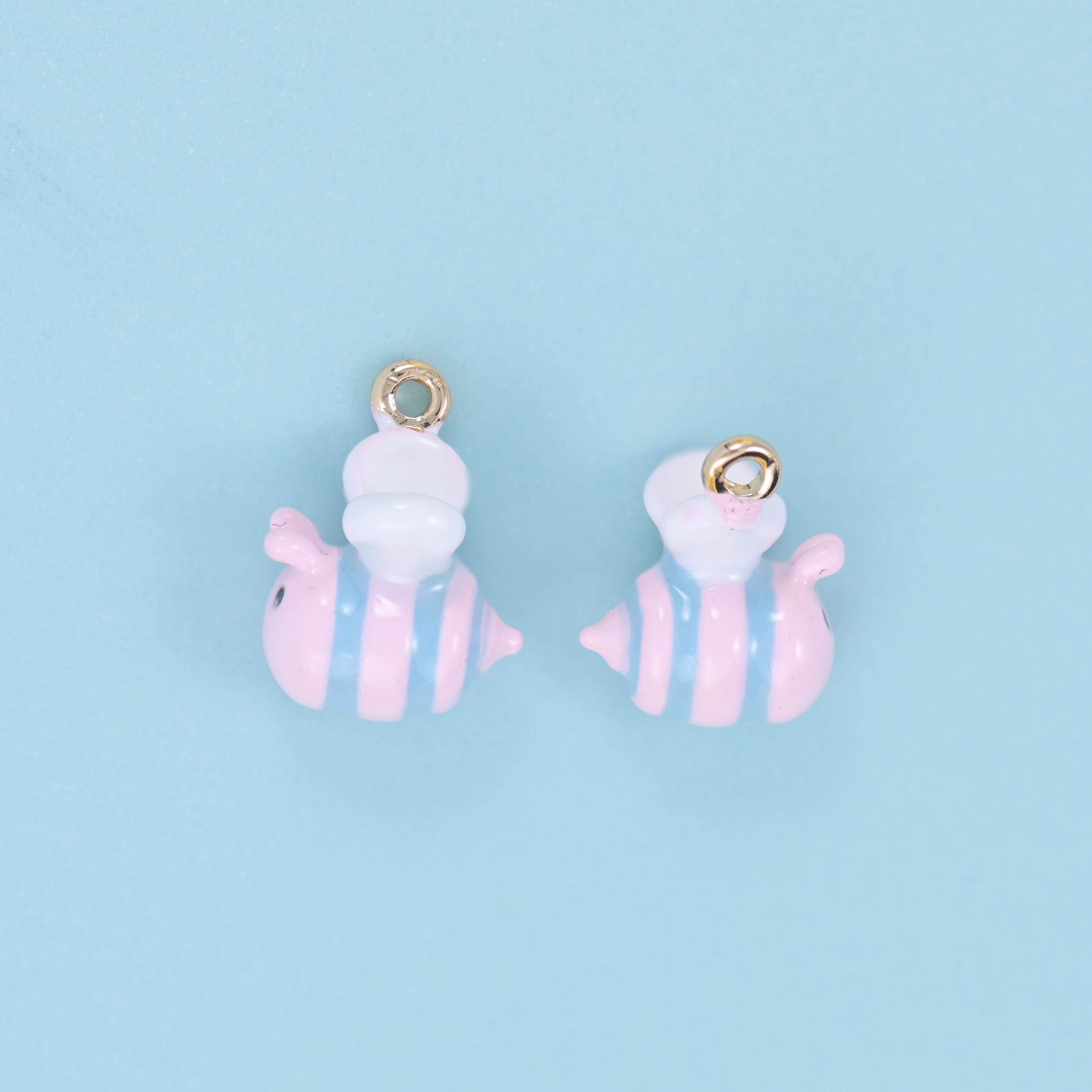Bumble bee charm, brass, 18K gold filled, multi-colour enamel