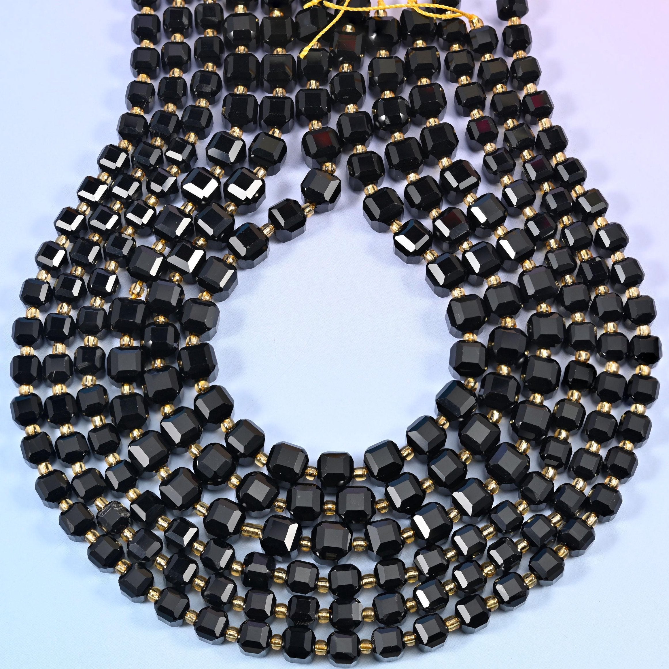 Black Onyx Faceted Cube Beads 6mm 8mm, hole approximately 1.2mm, +/- 0.2mm, centre drilled