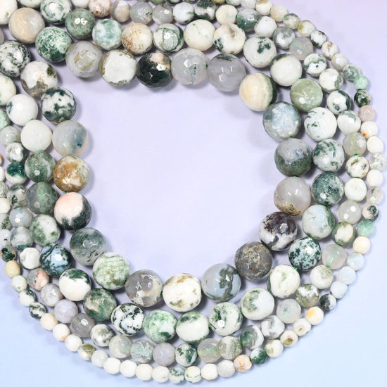 Tree Agate Faceted Round Beads 4mm 6mm 8mm 10mm Jewelry Making 15 Inch Strand