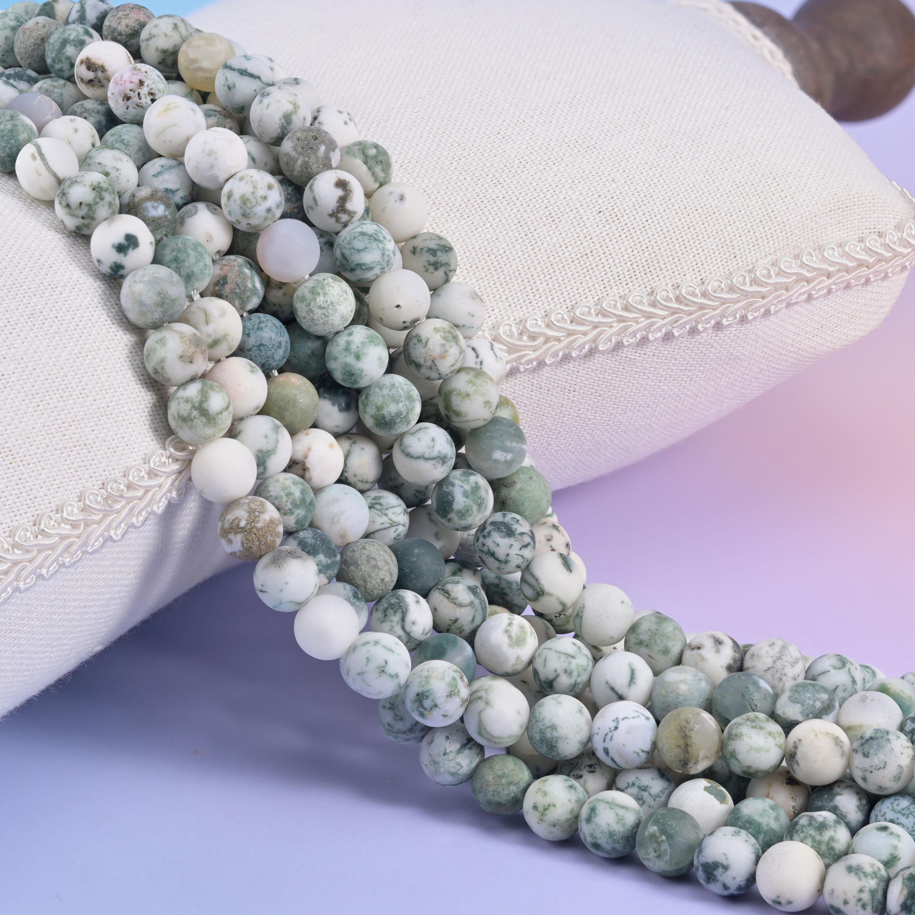 Green Tree Agate Matte Round Beads