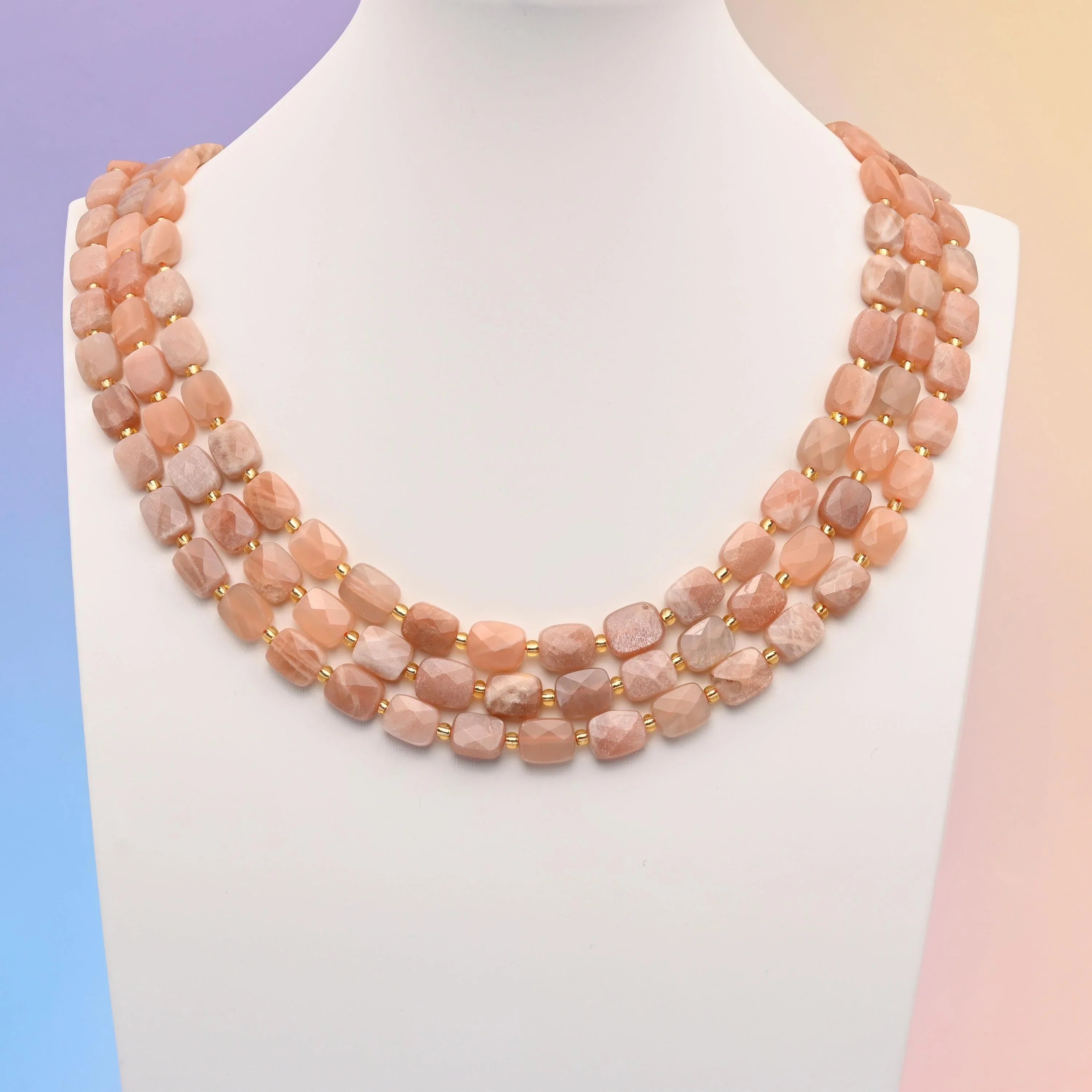 Sunstone beads, faceted rectangular shape, 10x8mm