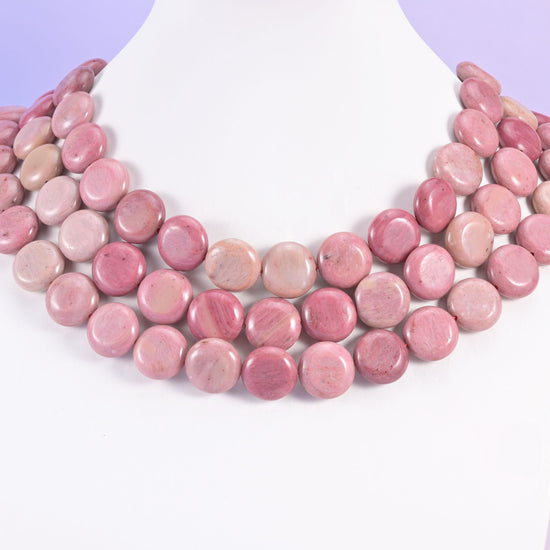 Pink Rhodonite beads, coin shape, 15mm