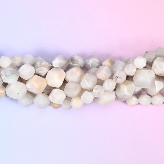 Natural White Crazy Agate gemstone beads with a faceted star cut