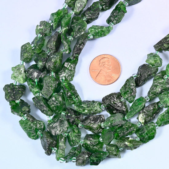 Irregular chip nugget cut chrome diopside beads