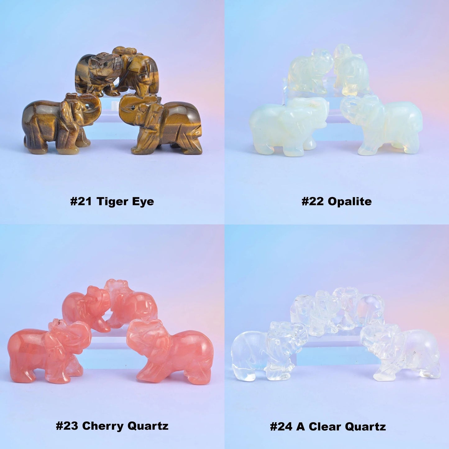 Elephant figurine carving in dalmatian jasper, amethyst or black obsidian.