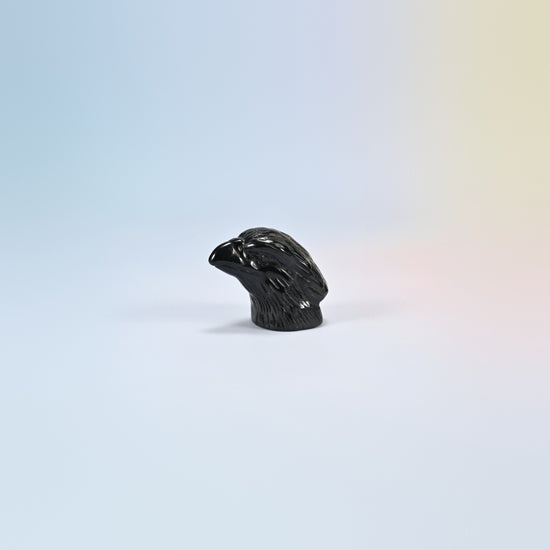 2 inch natural black obsidian eagle head carving, glossy black with carved feathers