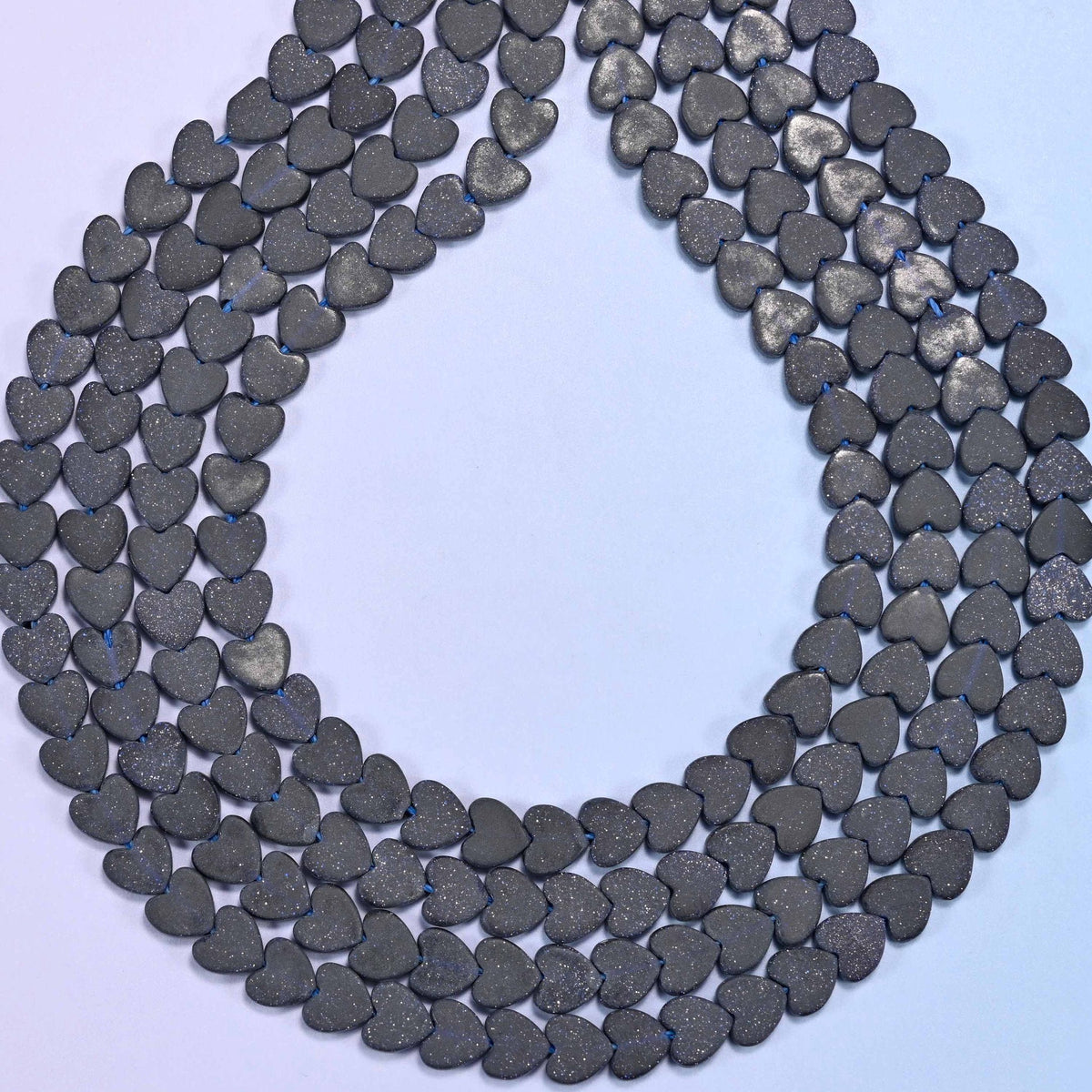 Matte Blue Sandstone Flat Heart Beads, 0.8mm hole