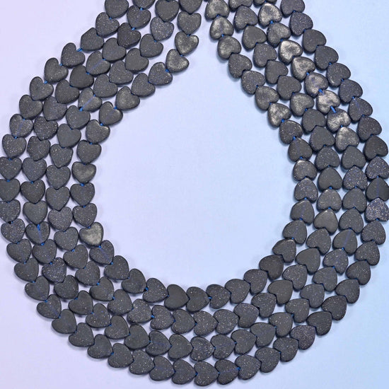 Matte Blue Sandstone Flat Heart Beads, 0.8mm hole