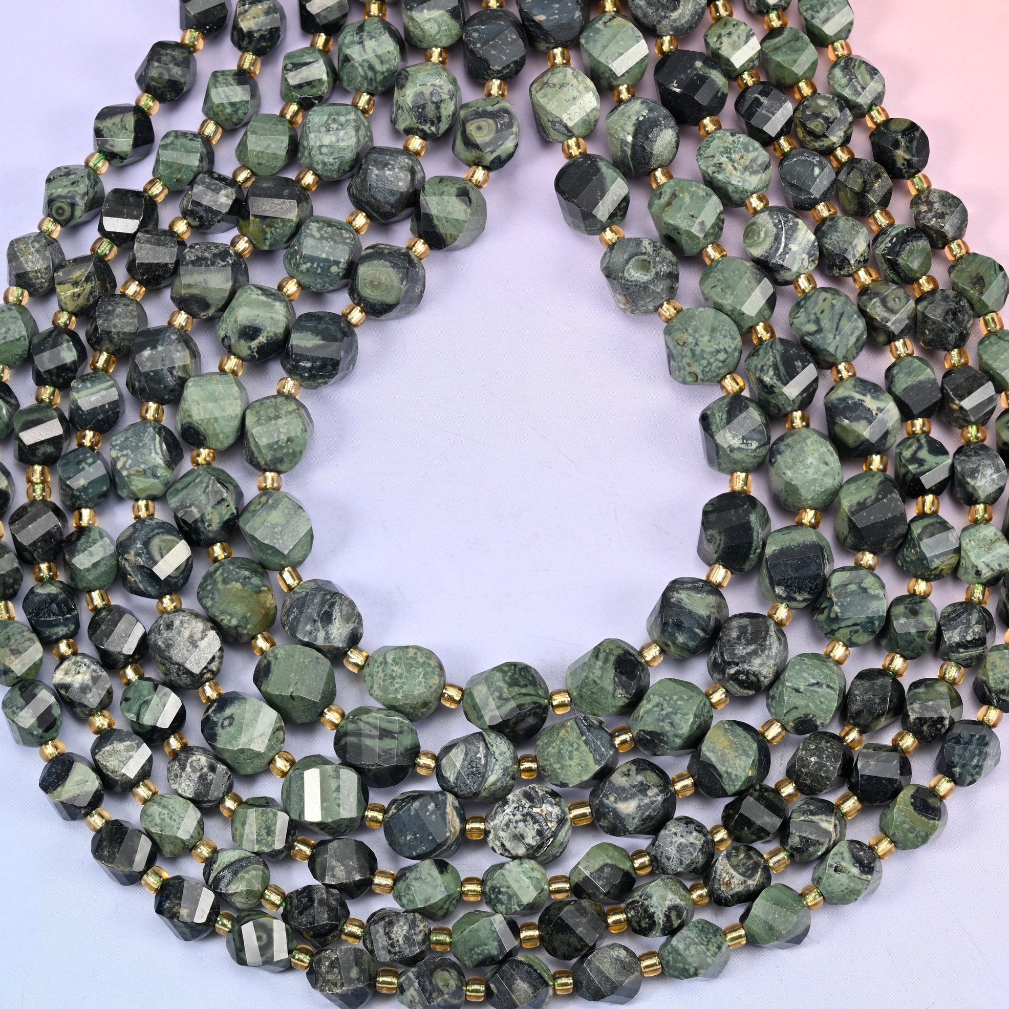 Kambaba Jasper spiral twist beads, hole approximately 1.2mm