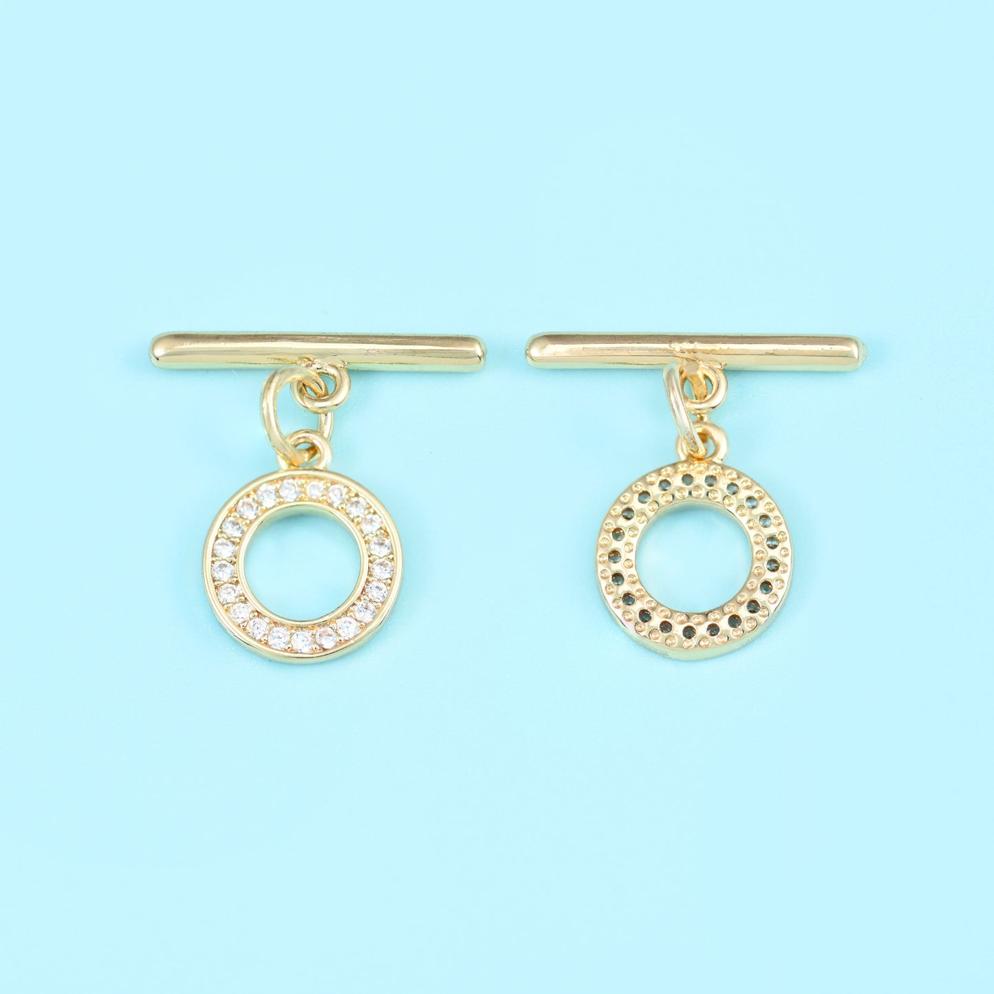 18K Gold Filled Round Zircon Toggle Clasp, sold as a set of one ring and one bar