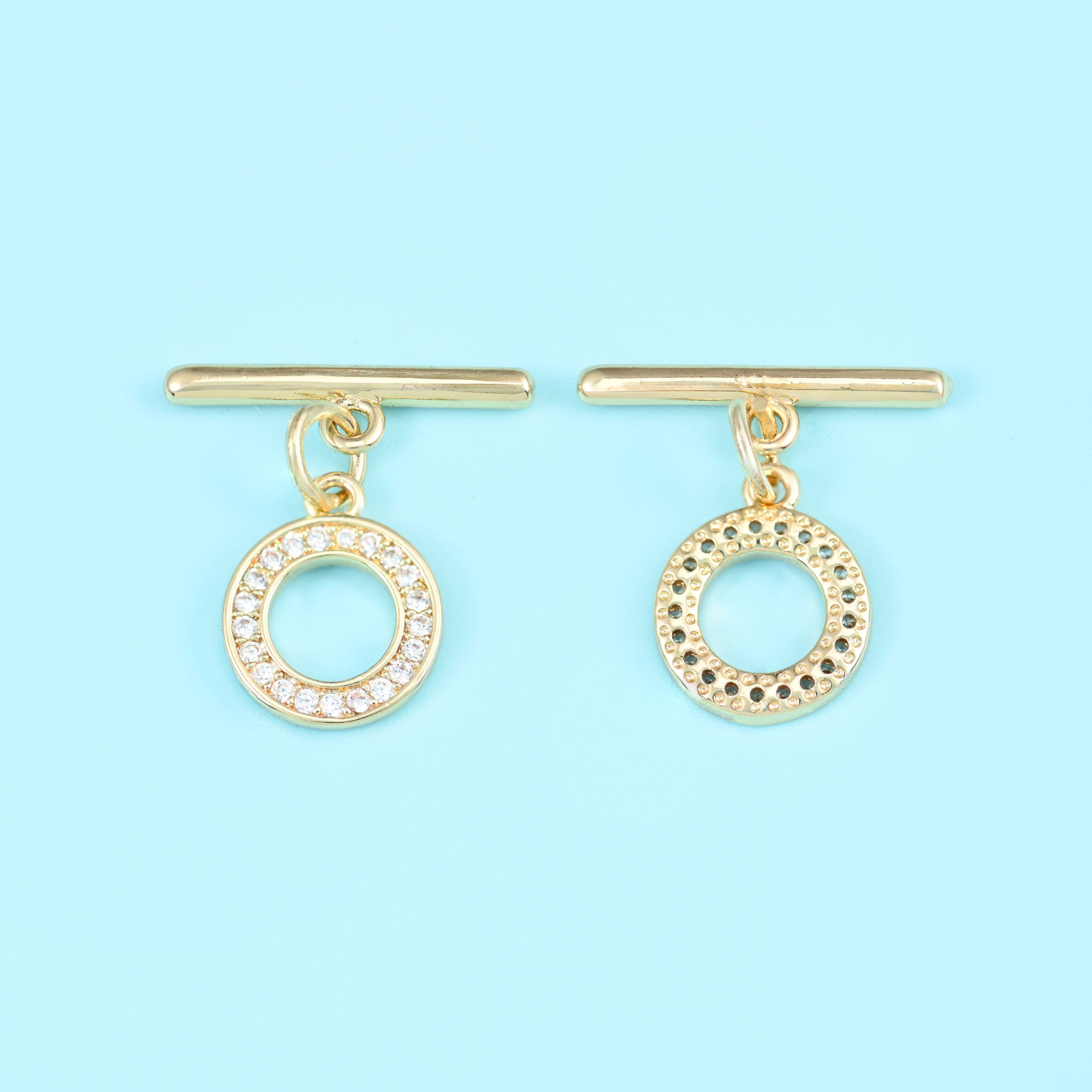 18K Gold Filled Round Zircon Toggle Clasp, sold as a set of one ring and one bar