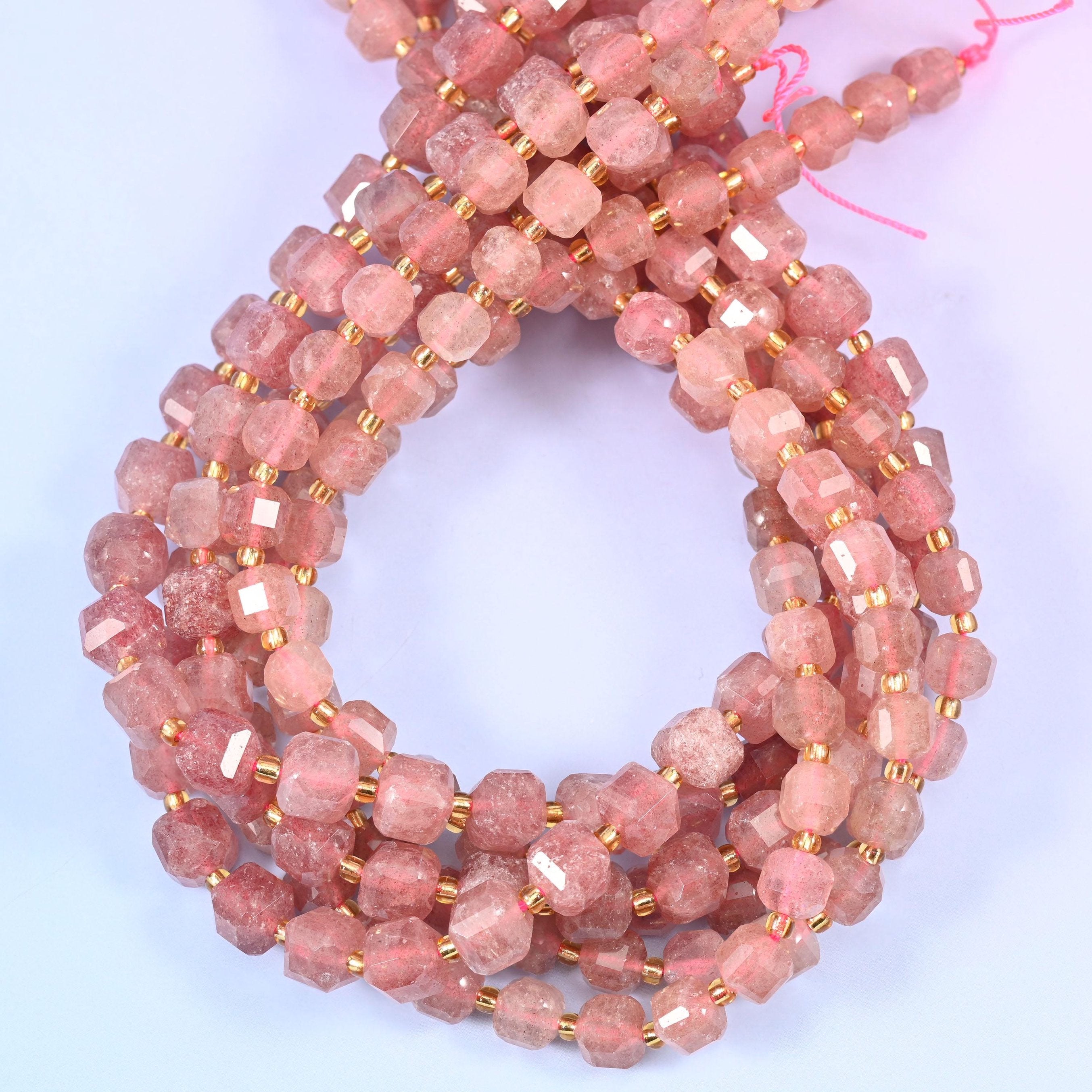 Strawberry Quartz Faceted Cube Beads for jewellery making
