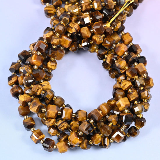 Tiger Eye Faceted Cube Beads for jewellery making