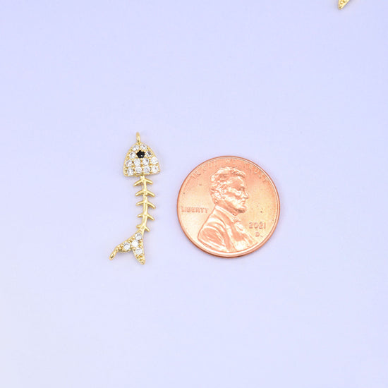Fishbone Charm Pendant in gold and black