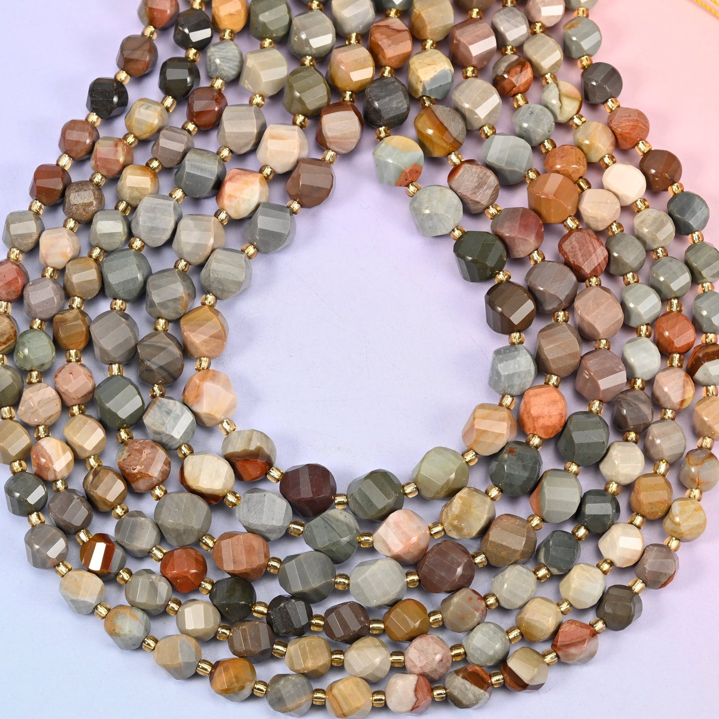 American Picture Jasper Faceted Spiral Twist Beads 8mm 10mm, hole approximately 1.2mm with a possible variation of +/- 0.2mm, both sizes