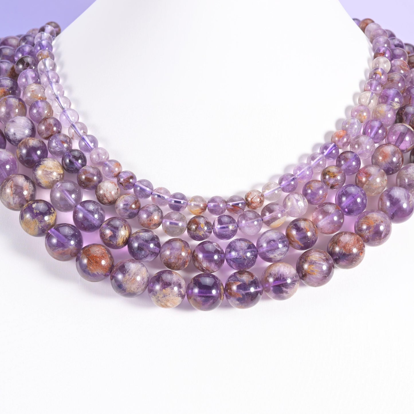 Super 7 purple phantom beads, smooth round, 6mm, 8mm, 10mm, 12mm