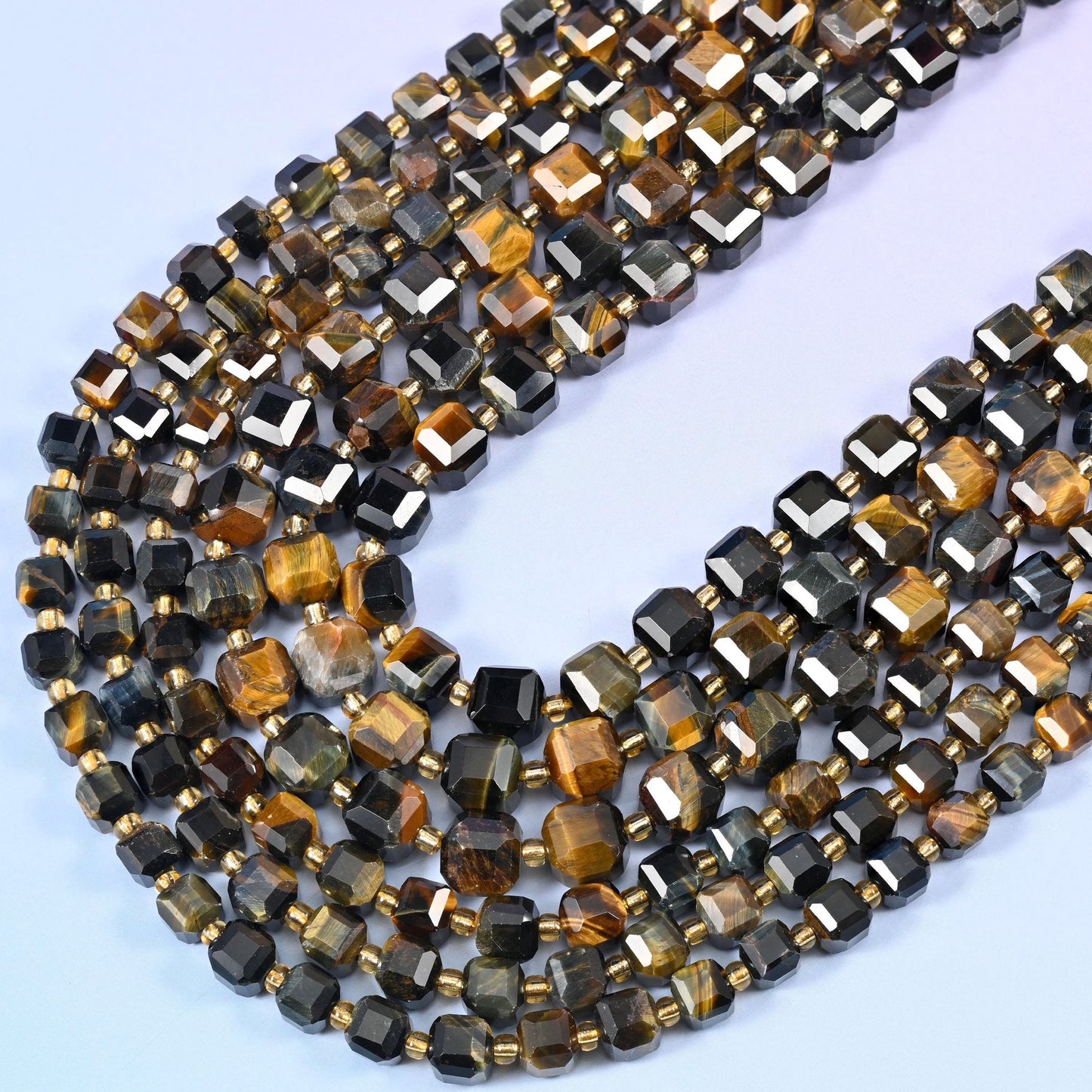 Iron Tiger Eye Faceted Cube Beads, 15 inch strand