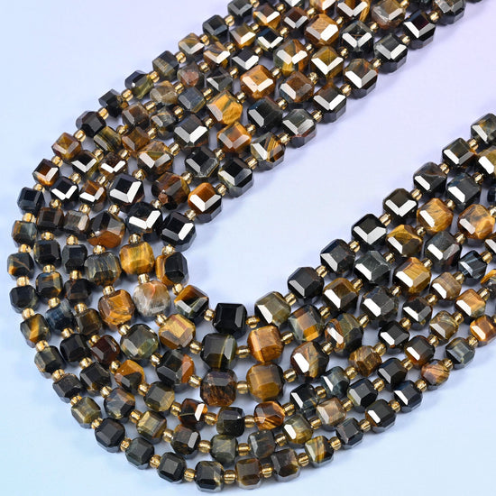 Iron Tiger Eye Faceted Cube Beads, 15 inch strand