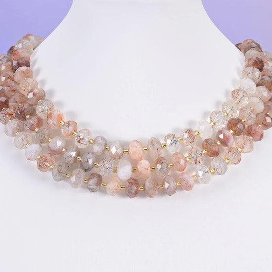 Red Copper Rutilated Quartz beads, faceted rondelle, 6 x 10mm