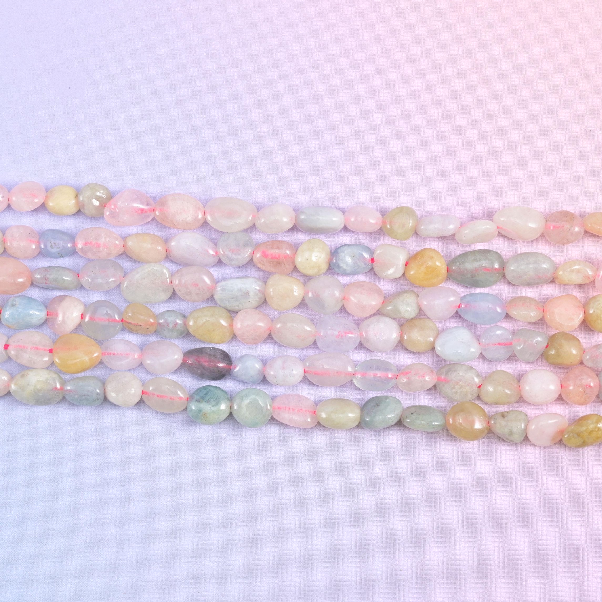Colorful Morganite Pebble Nugget Beads in blush pink, peach and pale blue-grey tones