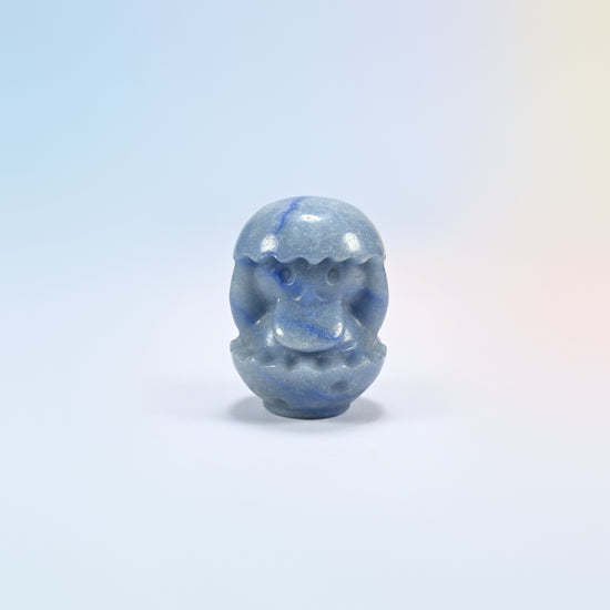 Natural blue aventurine duck egg crystal carving, 2 inch, light blue with darker blue streaks