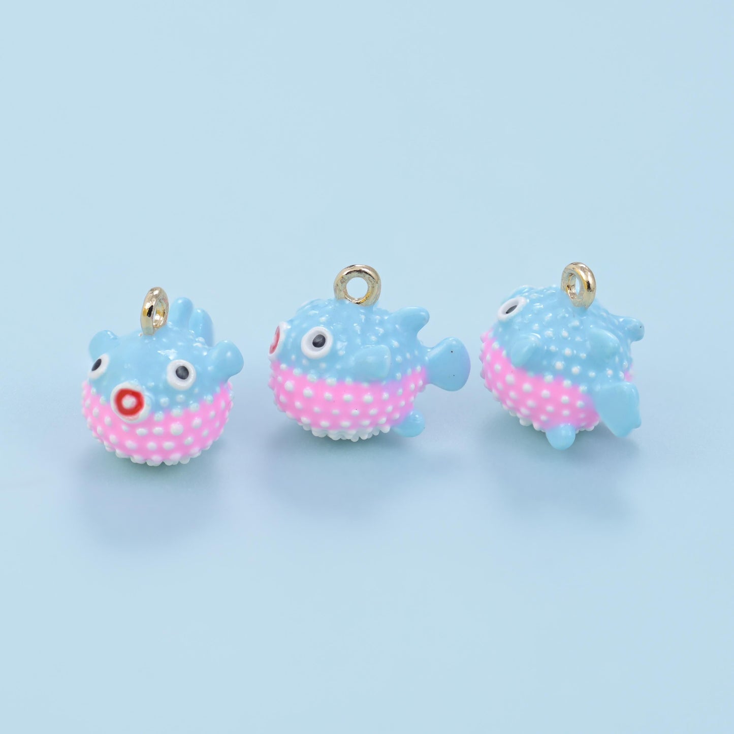Enamel Blowfish Charm 14.5x13mm in tan and chocolate brown