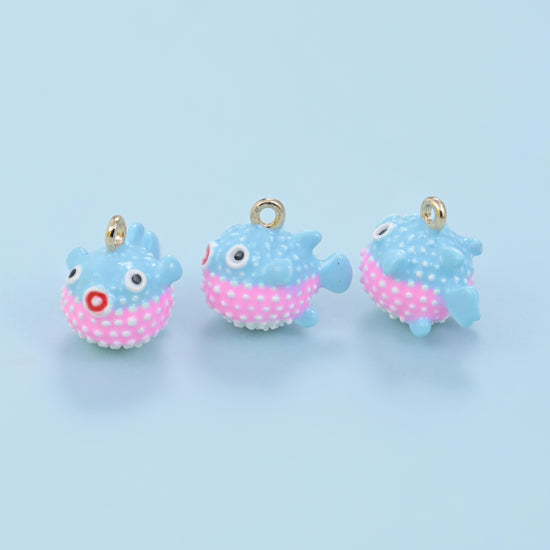 Enamel Blowfish Charm 14.5x13mm in tan and chocolate brown