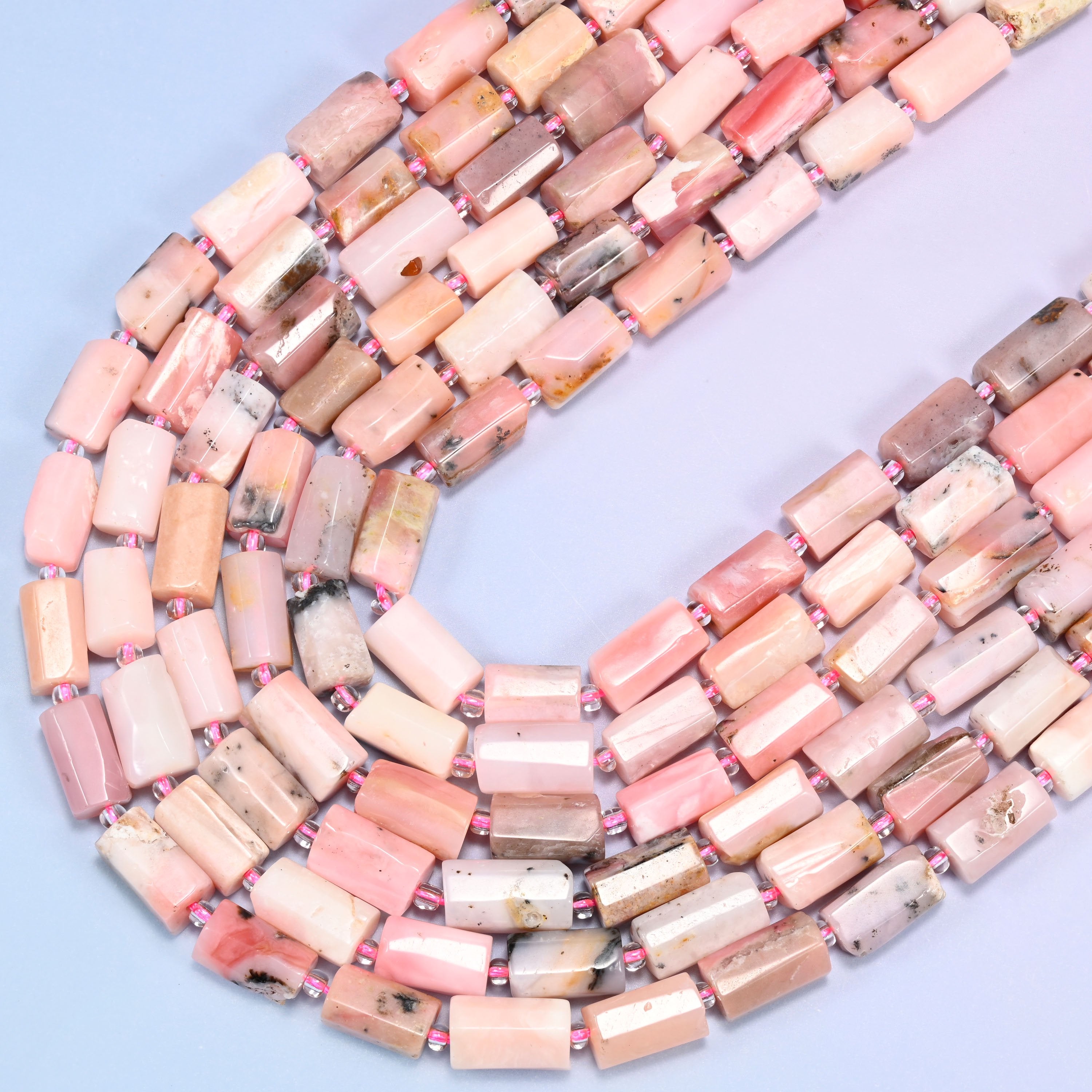 Pink Opal Faceted Tube Beads, Full Strand 27pc, Jewelry Making