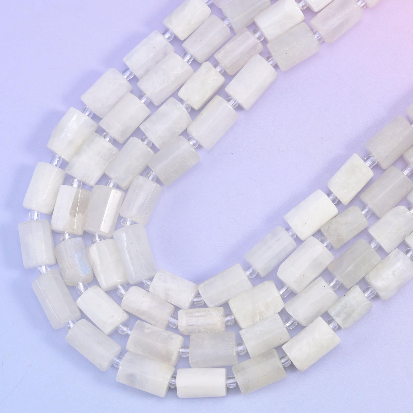 White Moonstone Faceted Tube Beads, hole approximately 1.0mm