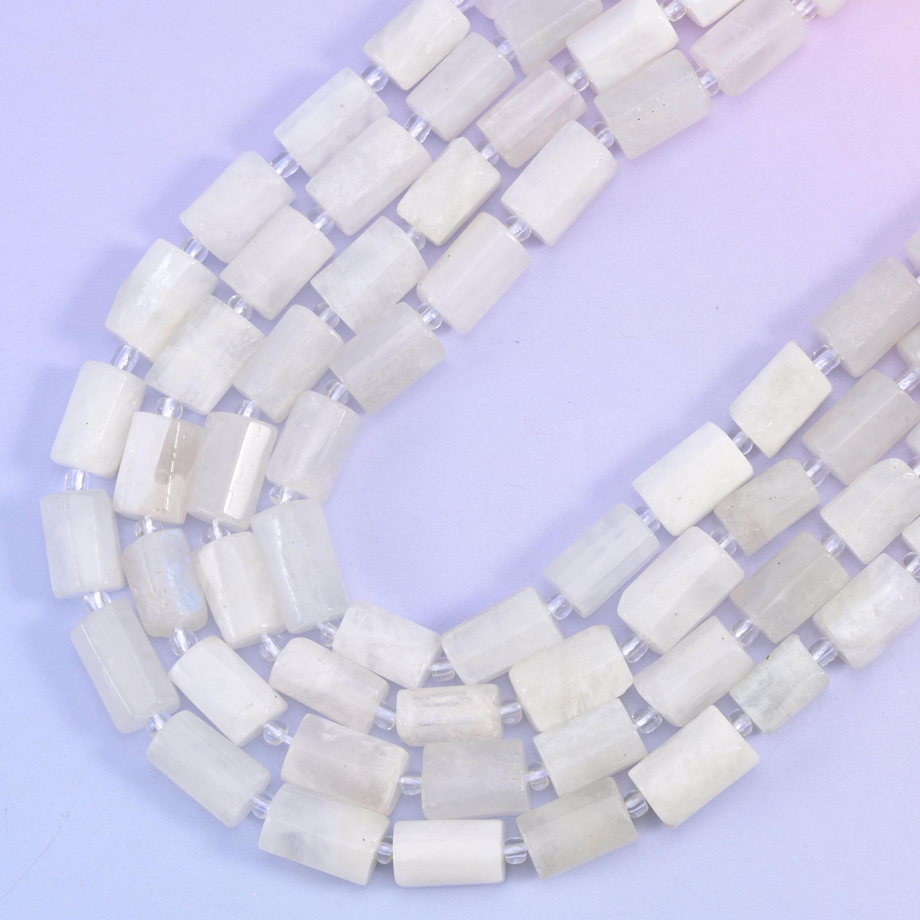 White Moonstone Faceted Tube Beads, hole approximately 1.0mm