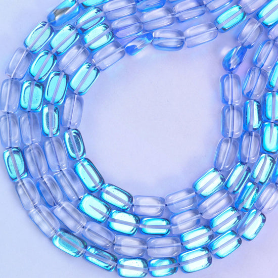 Blue Mystic Aura Rectangle Glass Beads 10-12mm, approximately 34 beads per strand