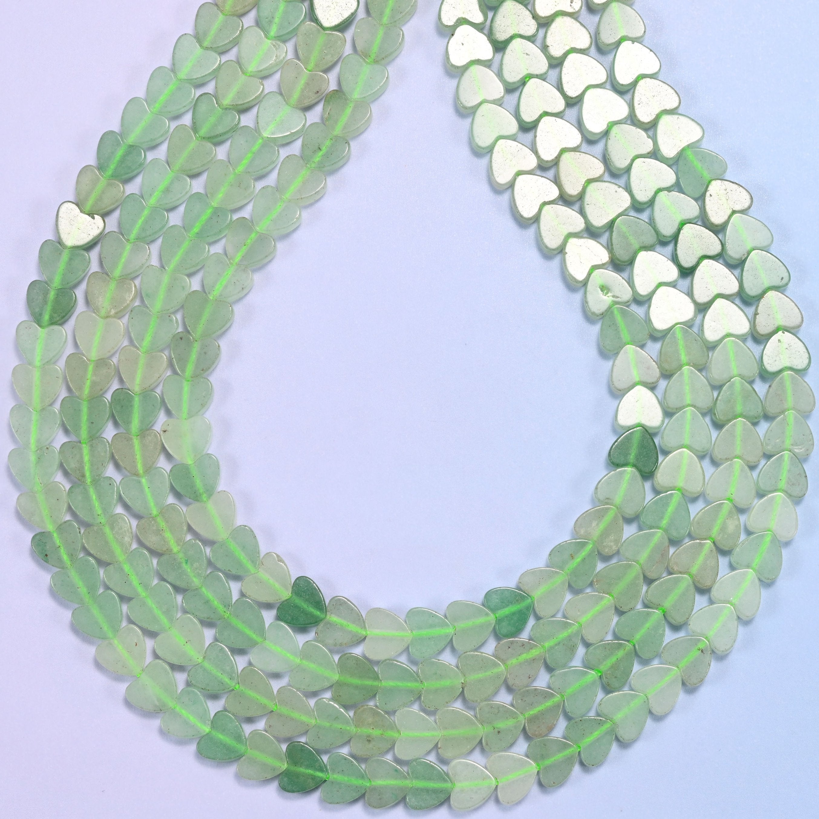 Green Aventurine Flat Heart Beads: Size 6mm, Jewelry Making, 15 Inch Strand