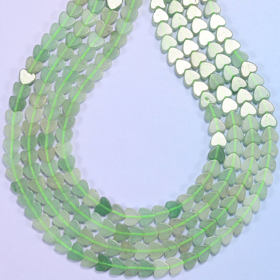 Green Aventurine Flat Heart Beads: Size 6mm, Jewelry Making, 15 Inch Strand