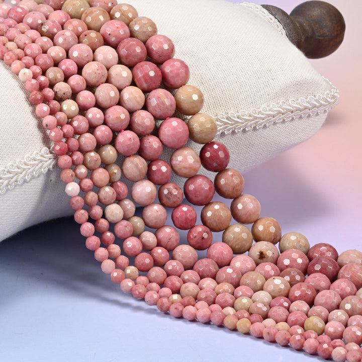 Pink Rhodonite Faceted Round Beads