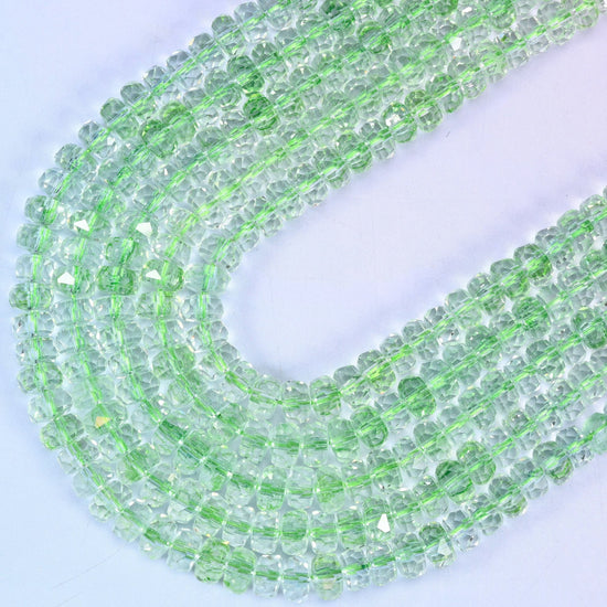 Transparent Green Faceted Rondelle Glass Beads, 15 inch strand