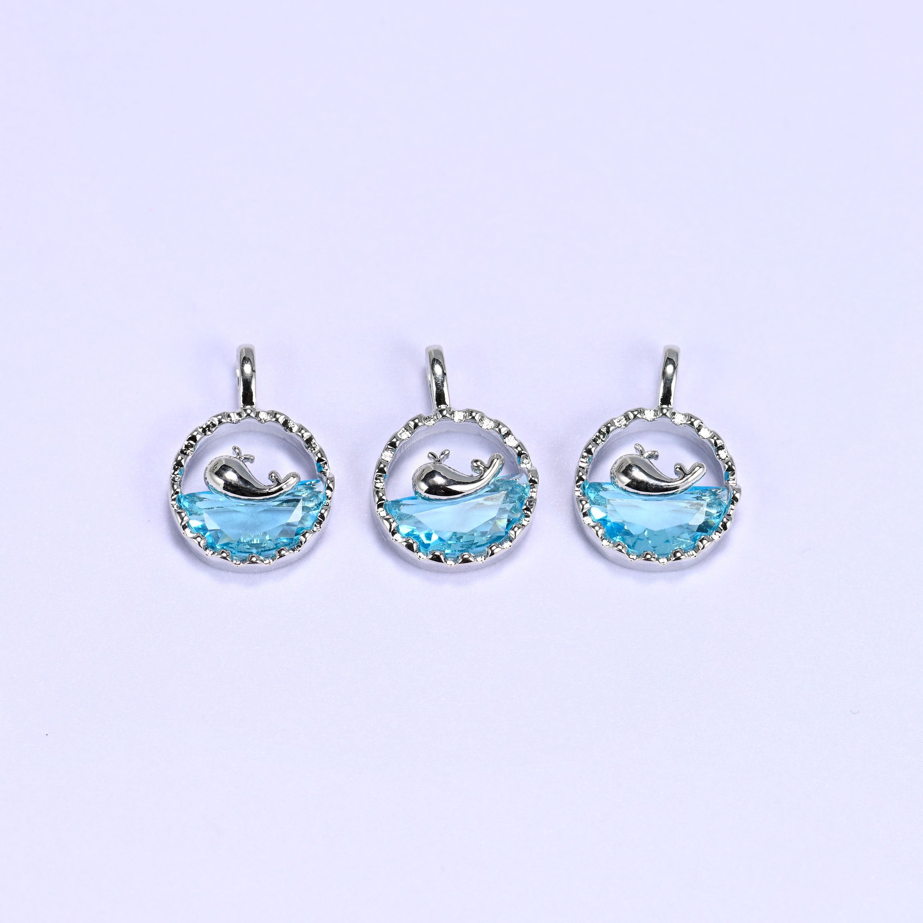 Silver Round Blue Zircon Whale Charms: DIY Pendants, Jewelry Making Supply