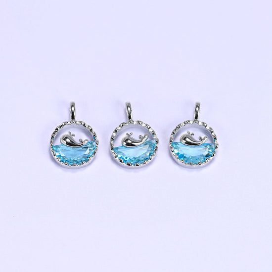 Silver Round Blue Zircon Whale Charms: DIY Pendants, Jewelry Making Supply