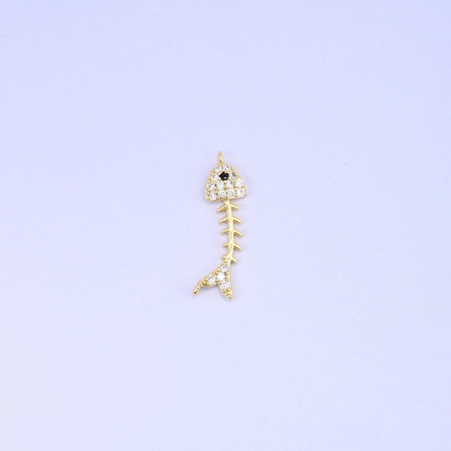 18K Gold Plated Brass Fishbone Charm Pendant