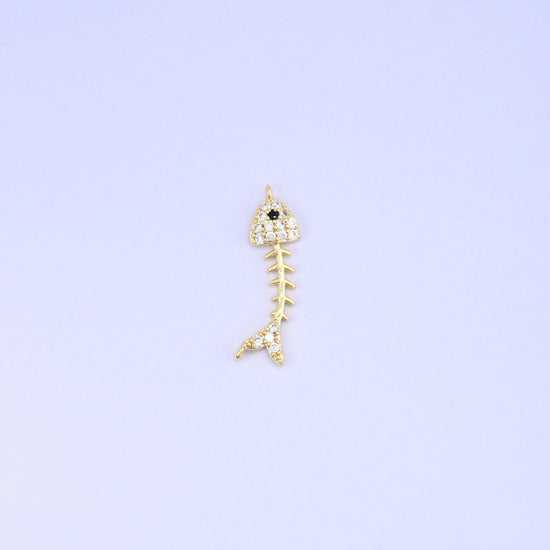 18K Gold Plated Brass Fishbone Charm Pendant