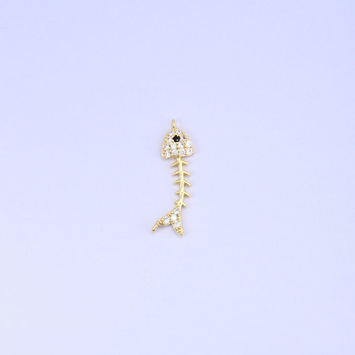 18K Gold Plated Brass Fishbone Charm Pendant