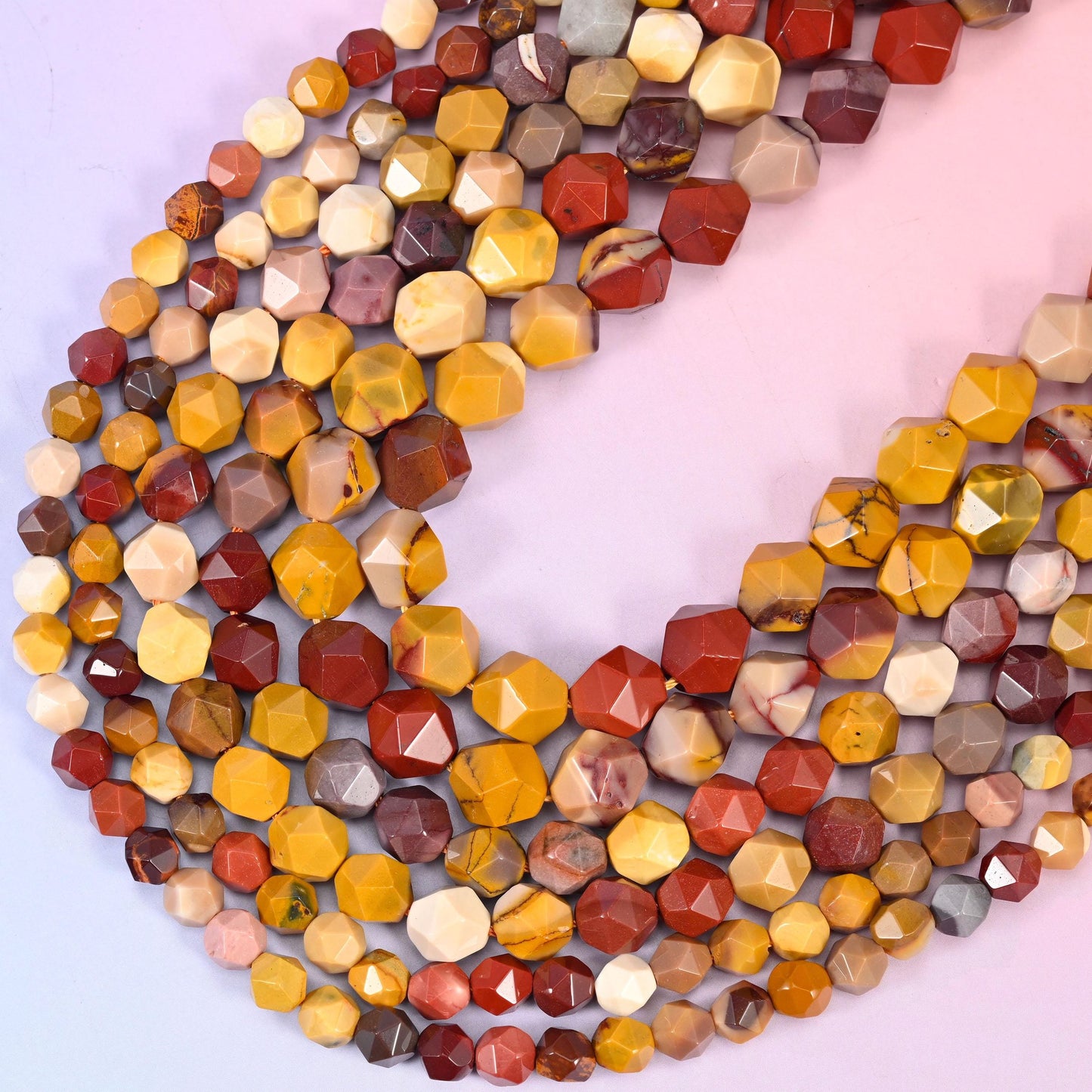 Mookaite Jasper Faceted Diamond Star Cut Beads, 15.5 inch strand