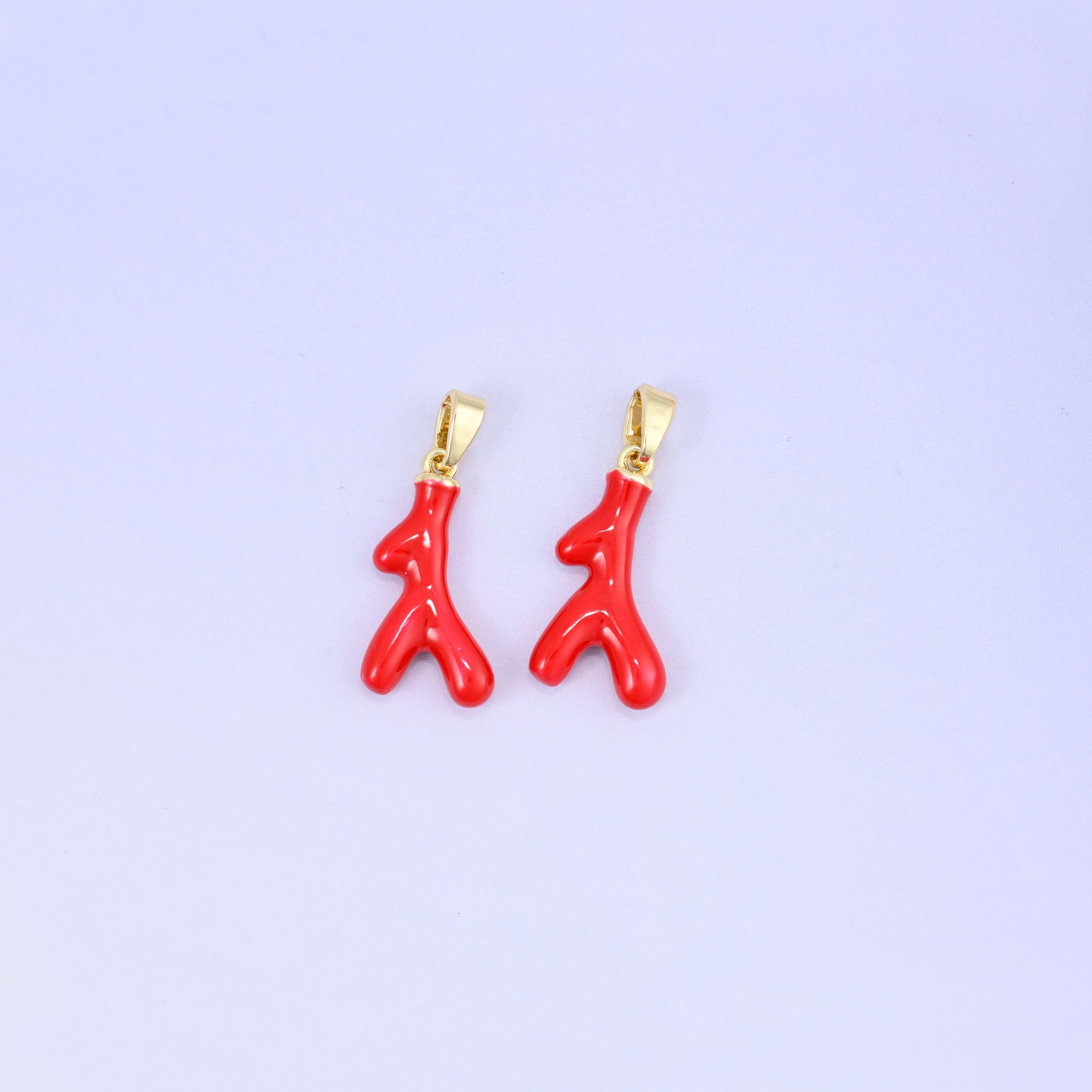 Red Coral Branch Enamel Charms in gold and red
