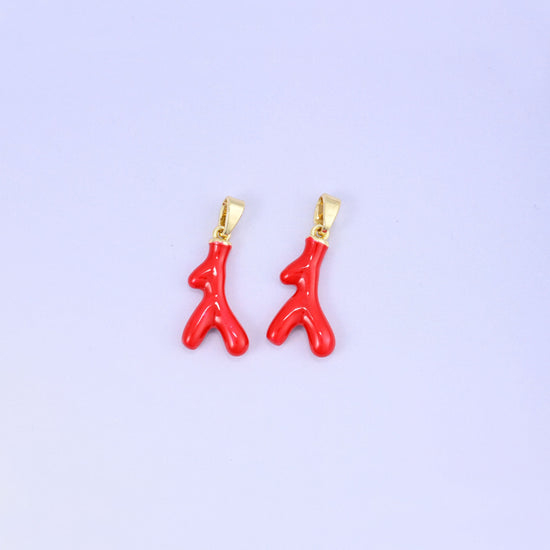Red Coral Branch Enamel Charms in gold and red