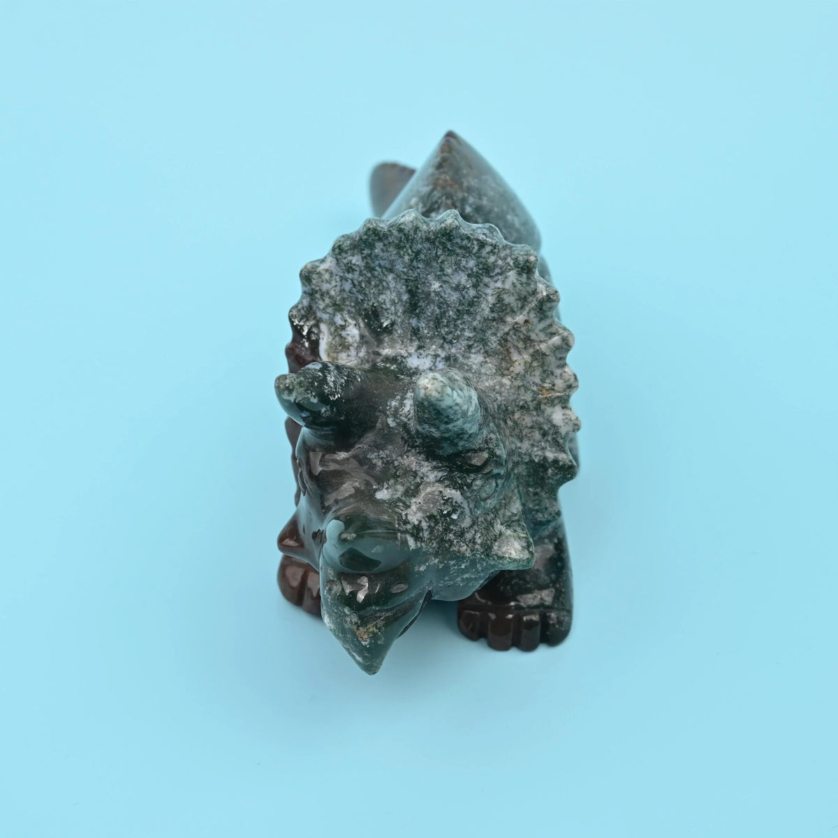 8 Inch Indian Agate Triceratops Carving, approximately 1.53 lb.