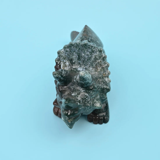 8 Inch Indian Agate Triceratops Carving, approximately 1.53 lb.