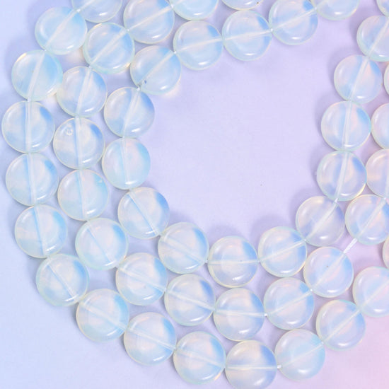 Opalite coin beads, approximately 26 beads per strand