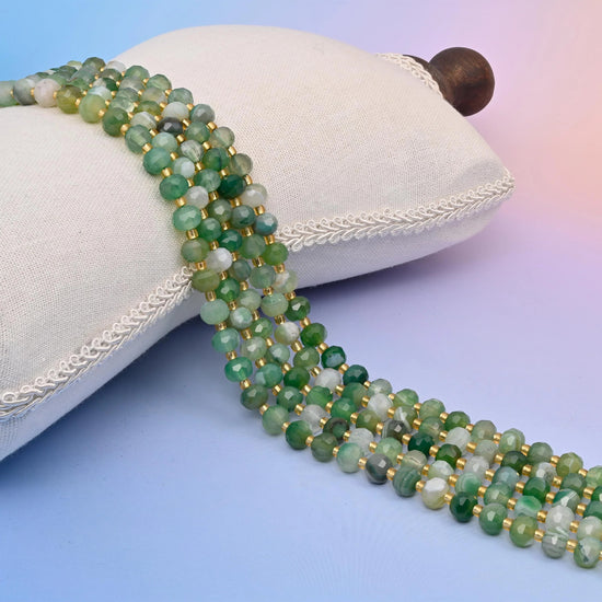 Green Strip Agate Faceted Rondelle Beads